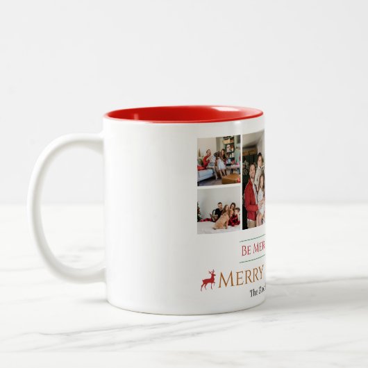 Kerst feestdagen Script Familie Fotocollage Tweekleurige Koffiemok (Links)