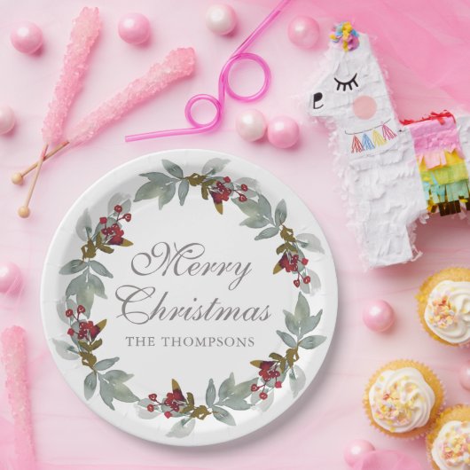 Kerst Feestdagen Winter Waterverf Bloemen Naam Papieren Bordje (Feest)