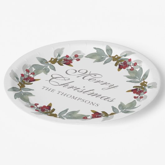 Kerst Feestdagen Winter Waterverf Bloemen Naam Papieren Bordje (Gekanteld)