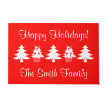 Kerst Feestdagen Xmas Trees Rood Wit Deurmat