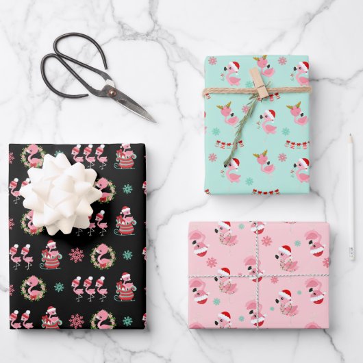 Kerst Feestelijk Flamingo patroon Inpakpapier Vel (Voorkant)