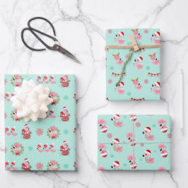Kerst Feestelijk Flamingo patroon op Groen Inpakpapier Vel