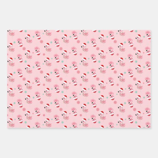 Kerst Feestelijk Flamingo patroon op Roze Inpakpapier Vel (Voorkant 3)