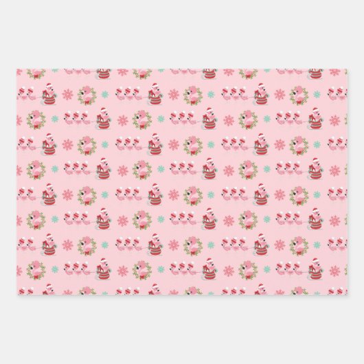 Kerst Feestelijk Flamingo patroon op Roze Inpakpapier Vel (Voorkant)