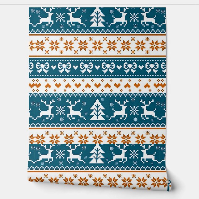 Kerst feestelijk patroon behang (Afrollen)