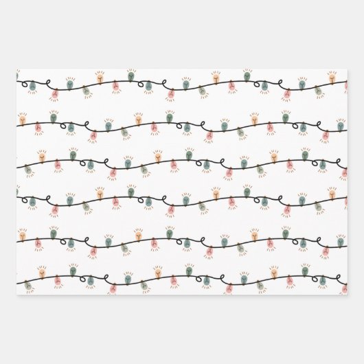 Kerst Feestelijke Bloemen en Lichten Set van 3 Inpakpapier Vel (Voorkant 3)