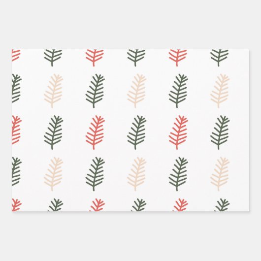 Kerst Feestelijke Bloemen en Lichten Set van 3 Inpakpapier Vel (Voorkant 2)