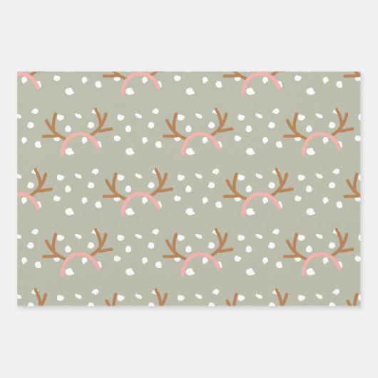 Kerst Feestelijke Bloemen en Lichten Set van 3 Inpakpapier Vel (Voorkant)