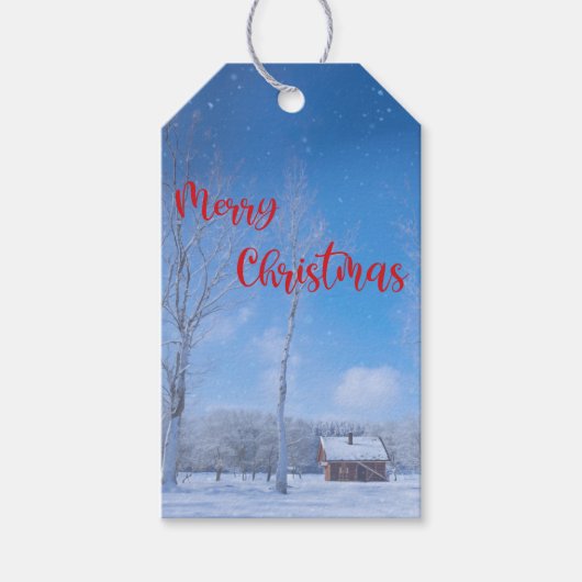 Kerst Feestelijke Country Cabin Sneeuw Gift Labels Cadeaulabel (Voorkant)