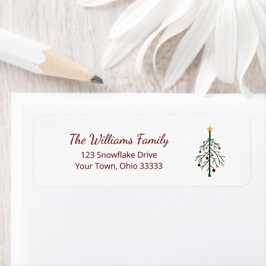 Kerst Feestelijke Evergreen Tree Retouradres Etiket (Insitu)