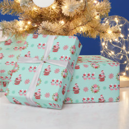 Kerst Feestelijke Flamingo's met Sleigh op Groen Cadeaupapier