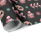 Kerst Feestelijke Flamingo's met Sleigh op Zwart Cadeaupapier (Rol Hoek)