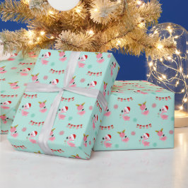Kerst Feestelijke Flamingo's op Groen Cadeaupapier