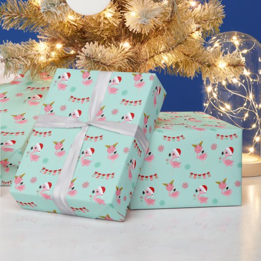 Kerst Feestelijke Flamingo's op Groen Cadeaupapier (Feestdagen)