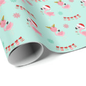 Kerst Feestelijke Flamingo's op Groen Cadeaupapier (Rol Hoek)