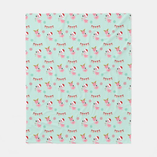 Kerst Feestelijke Flamingo's op Groen Fleece Deken (Voorkant)