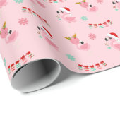 Kerst Feestelijke Flamingo's op Roze Cadeaupapier (Rol Hoek)