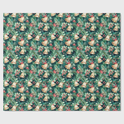 Kerst Feestelijke klokken en Holly Cadeaupapier (Vlak)