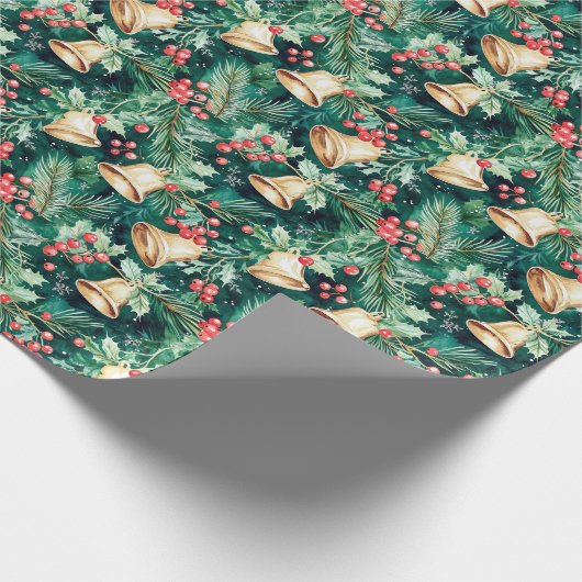Kerst Feestelijke klokken en Holly Cadeaupapier (Hoek)