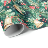 Kerst Feestelijke klokken en Holly Cadeaupapier (Rol Hoek)