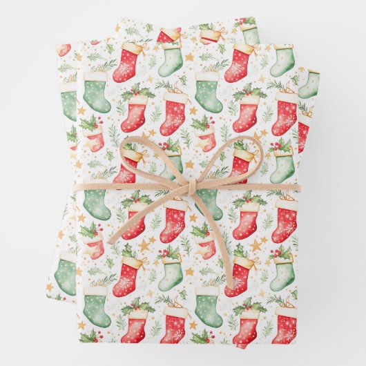 Kerst feestelijke kousen inpakpapier vel (In situ)