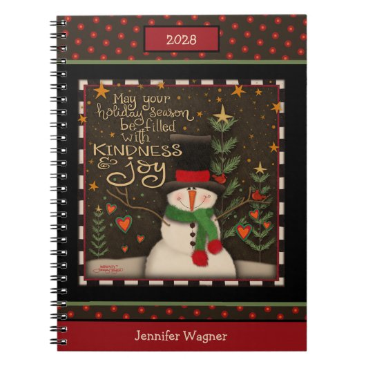 Kerst Feestelijke Lieve Sneeuwman Naam Vakantie Notitieboek (Voorkant)