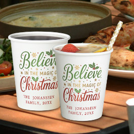 Kerst Feestelijke Moderne Partij Rode Typografie Papieren Bekers