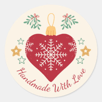 Kerst & Feestelijke Rode Hart Handgemaakt Met Lief Ronde Sticker
