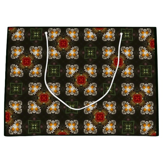 Kerst feestelijke rode kruis abstracte madeliefjes groot cadeauzakje (Voorkant)