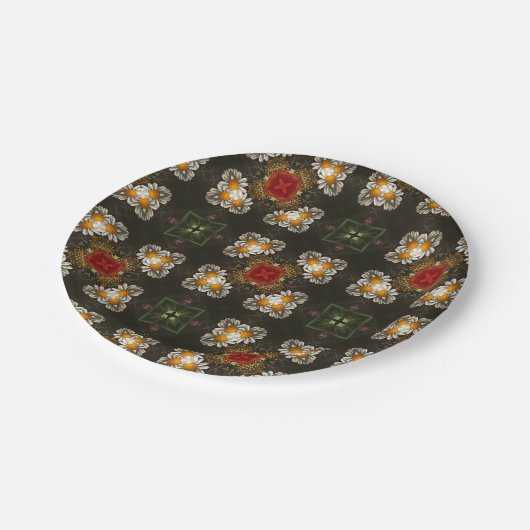 Kerst feestelijke rode kruis abstracte madeliefjes papieren bordje (Gekanteld)