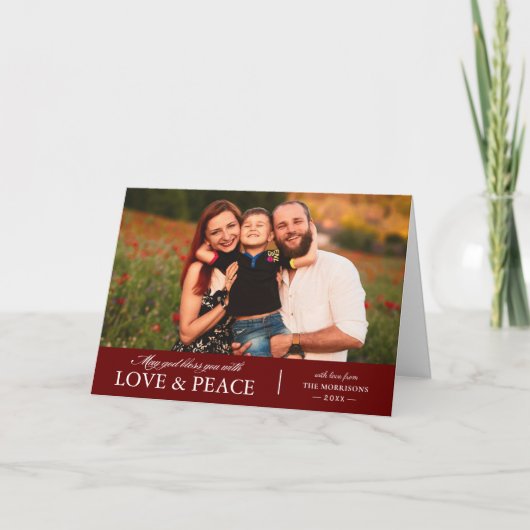 Kerst Feestelijke Rode Liefde en Vrede Foto Feestdagen Kaart (Voorkant)