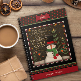 Kerst Feestelijke Schattige Sneeuwman Naam Vakanti Notitieboek