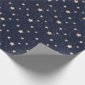 Kerst feestelijke sterren sneeuw goud blauw patroo cadeaupapier (Hoek)