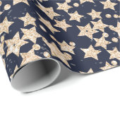 Kerst feestelijke sterren sneeuw goud blauw patroo cadeaupapier (Rol Hoek)