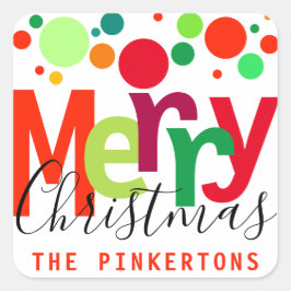 Kerst Feestelijke Stippen Modern Script Familienaa Vierkante Sticker