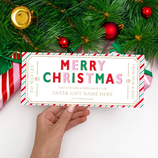 Kerst Feestelijke Streep Cadeaubon Kaart