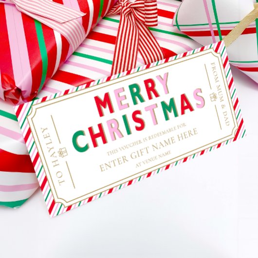 Kerst Feestelijke Streep Cadeaubon Kaart