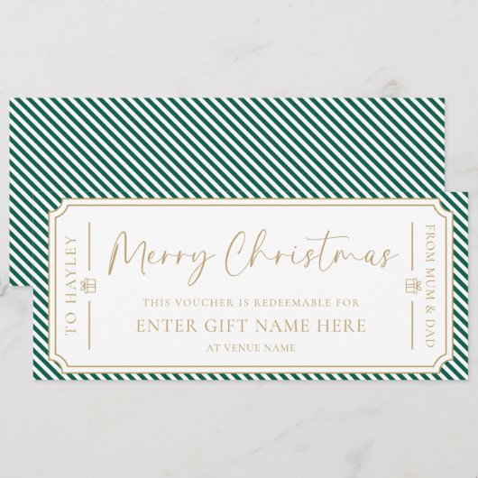 Kerst Feestelijke Streep Cadeaubon Kaart (Voorkant / Achterkant)