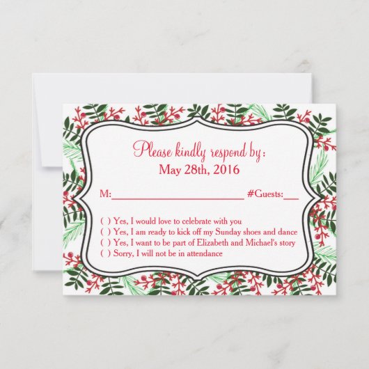 Kerst-, feestelijke trouw RSVP-reactiekaart Kaart (Voorkant)