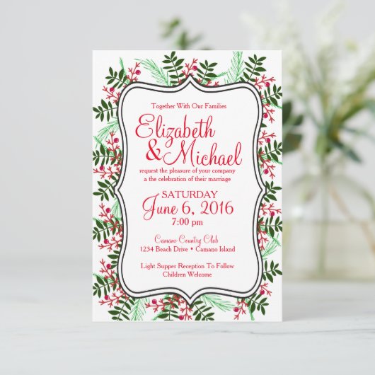 Kerst-, feestelijke trouwuitnodiging kaart (Staand voorkant)