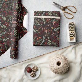 Kerst Feestelijke warme wensen Floral Inspirivity Cadeaupapier