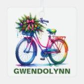 Kerst Fiets Liefhebber Custom Name Metalen Ornament (Voorkant)