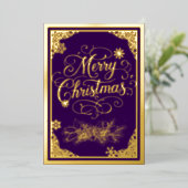 Kerst, filigraan boarders, Paarse, foto binnen Folie Feestdagenkaart (Staand Voorkant)