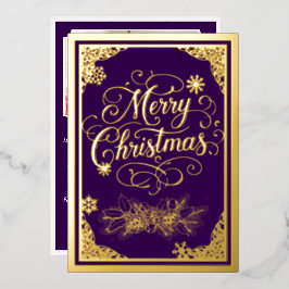 Kerst filigraan boarders paarse foto terug folie feestdagenkaart
