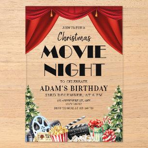Kerst Film Nacht Verjaardag Buiten Achtertuin Acryl Uitnodigingen