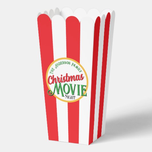 Kerst filmavond! Gestreepte feestelijke popcornbox Bedankdoosjes (Voorkant)
