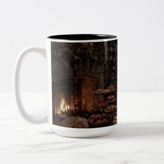 Kerst Fireside Feest Zwarte Mok (Links)