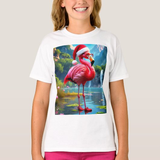 Kerst Flamingo Als Kerstman-47476 T-shirt (Voorkant)