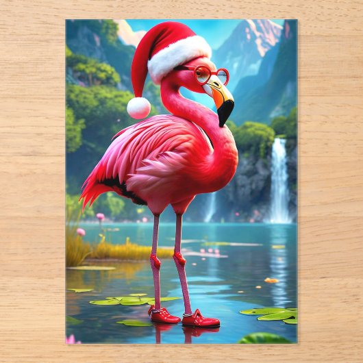 Kerst Flamingo Als Sinterklaas-47476 Acryl Uitnodigingen (Voorkant)
