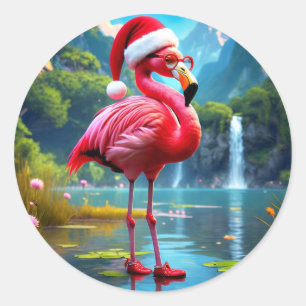 Kerst Flamingo Als Sinterklaas-47476 Ronde Sticker